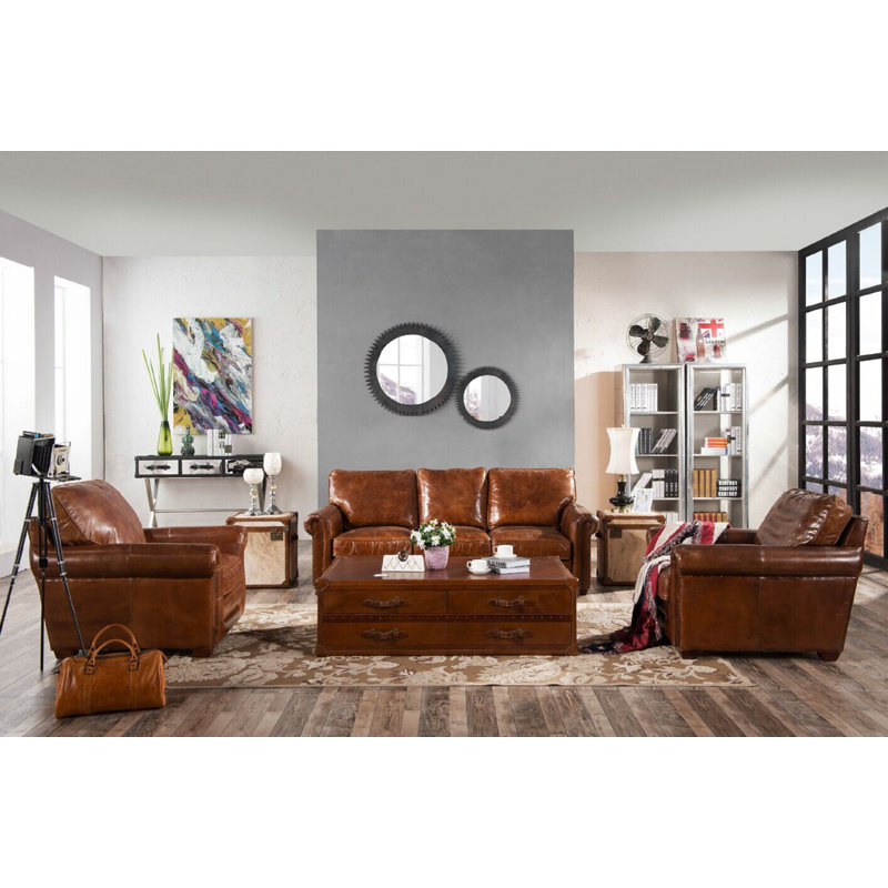 Williston Forge 3-tlg. Couchgarnitur Reaves aus Echtleder | Wayfair.de